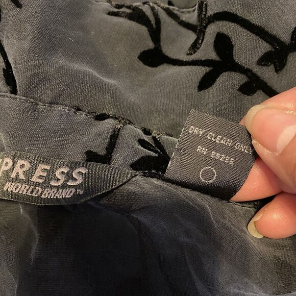 Express Burnout Velvet SilkRayon ButtonShirt Women 5/6 BlackSheer Whimsigoth Y2K - Picture 6 of 11